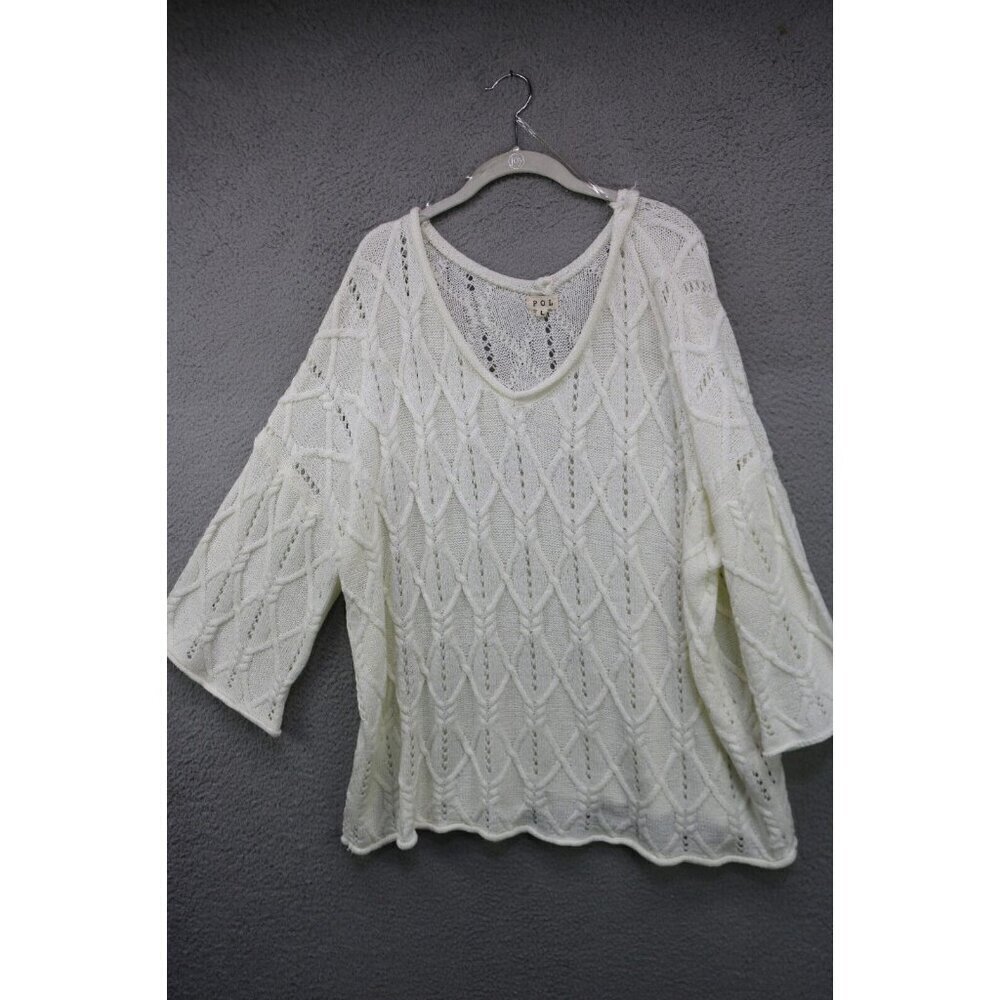 POL‎ Open Knit Oversized Cable Knit Sweater-Large-Cottagecore-3/4 Belled Sleeves